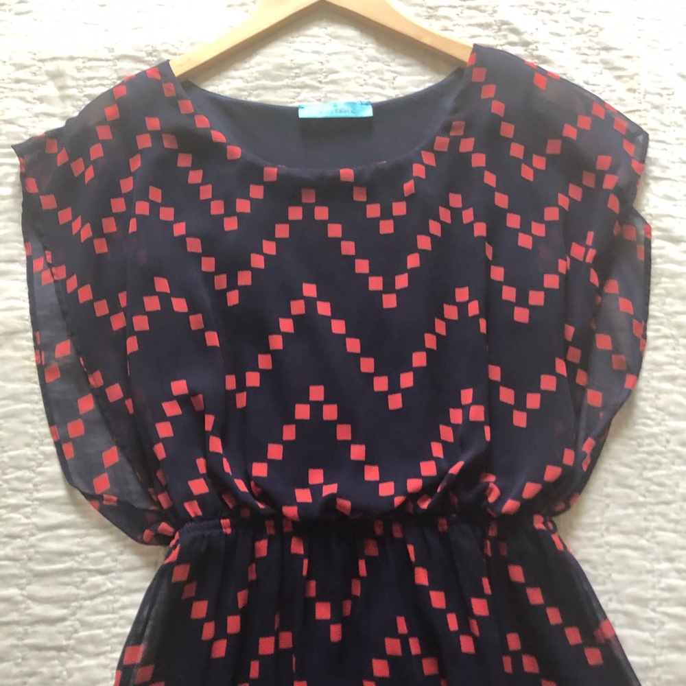Red and Blue Fit and Flare Dress